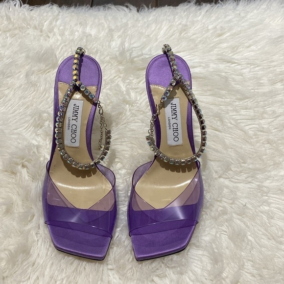 Jimmy Choo Saeda 100 Crystal embellished PVC & satin‎ sandals size 38EU - Picture 3 of 13